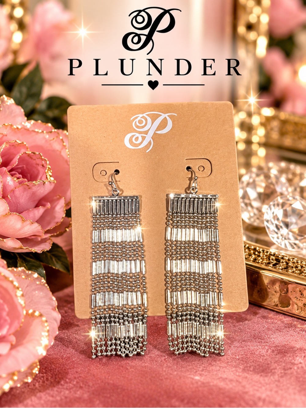 Plunder Silver Beaded Fringe Drop Earrings